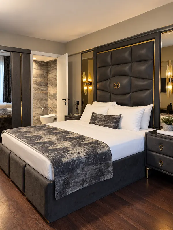 Antrasit Residence — Yatak ve aynalı dolap