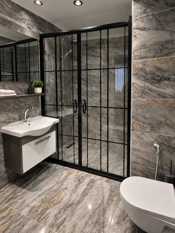 Antrasit Residence — Cam duş bölmeli banyo
